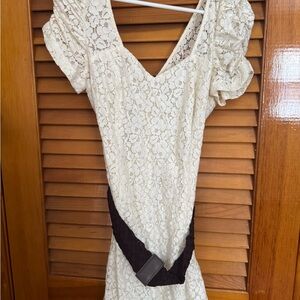 Guess Cream Lace Mini Dress with Brown Detail